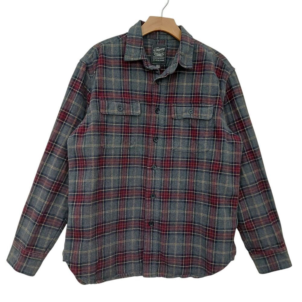 Grayers Flannel Shirt Mens Large Gray Plaid Long Sleeve Finest Cotton Lumberjack